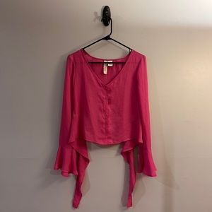 Flowy Pink Cutout Back Blouse